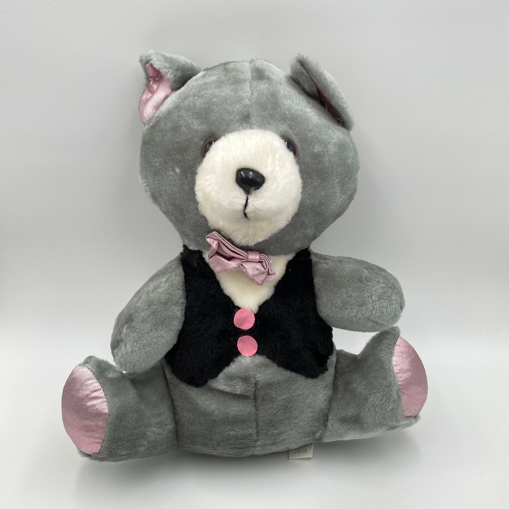 Vintage Soft Things Gray Teddy Bear Plush Tuxedo‎ Bow Tie Stuffed Toy Kids 13"